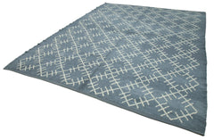 Morocco Mavi Geometrik Yün Pamuk El Dokuma Halısı 278x353 Agacan