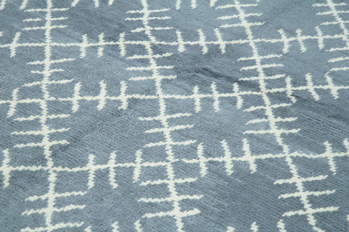 Morocco Mavi Geometrik Yün Pamuk El Dokuma Halısı 278x353 Agacan