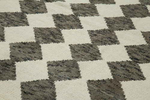 Morocco Bej Geometrik Yün Pamuk El Dokuma Halısı 275x382 Agacan