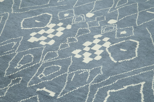 Morocco Gri Geometrik Yün Pamuk El Dokuma Halısı 300x430 Agacan