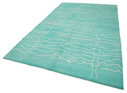 Morocco Turkuaz Geometrik Yün Pamuk El Dokuma Halısı 204x330 Agacan