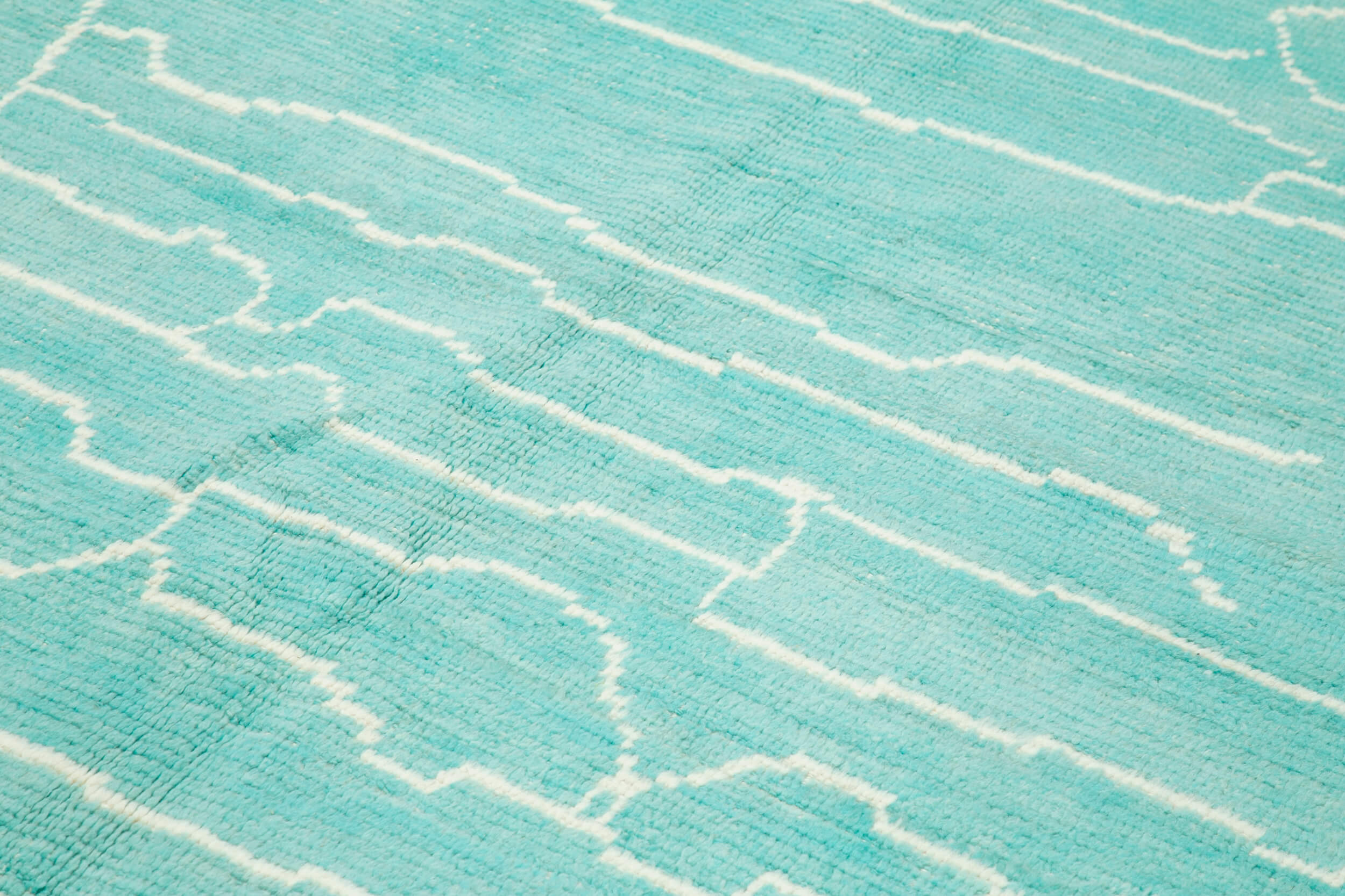 Morocco Turkuaz Geometrik Yün Pamuk El Dokuma Halısı 204x330 Agacan