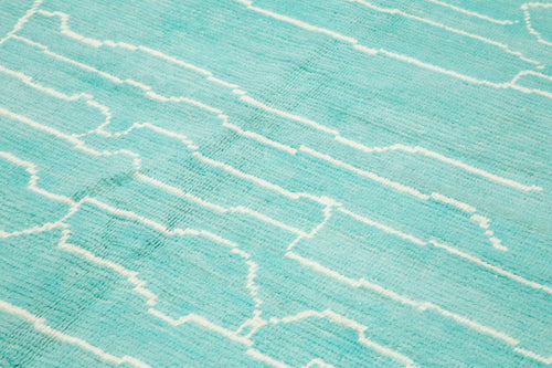 Morocco Turkuaz Geometrik Yün Pamuk El Dokuma Halısı 204x330 Agacan