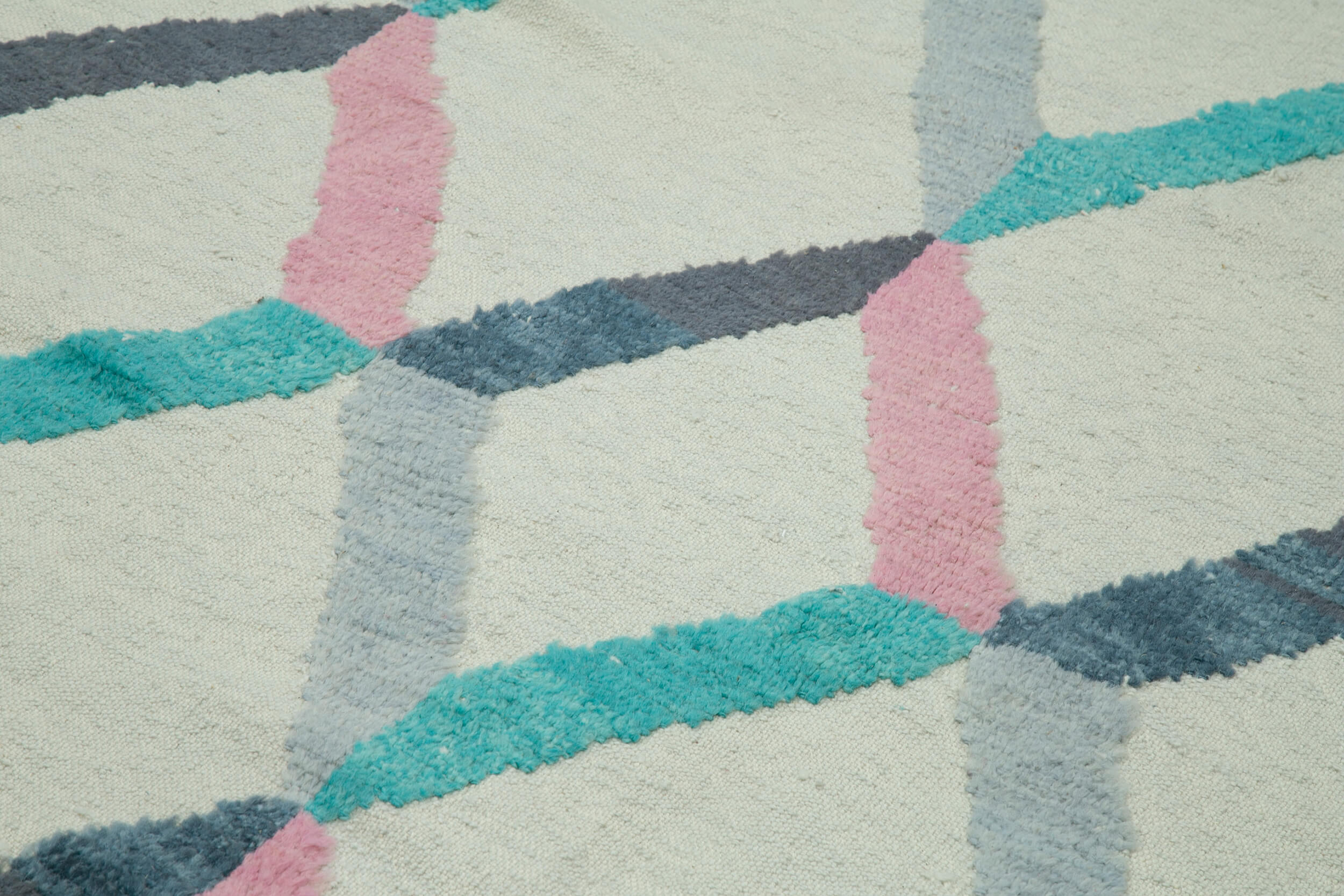 Morocco Bej Geometrik Yün Pamuk El Dokuma Halısı 275x417 Agacan