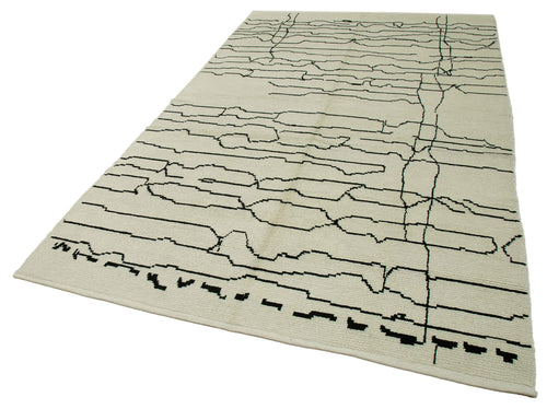 Morocco Bej Geometrik Yün Pamuk El Dokuma Halısı 185x300 Agacan