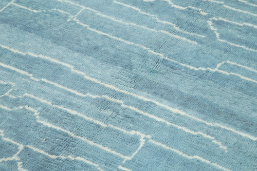 Morocco Mavi Geometrik Yün Pamuk El Dokuma Halısı 187x270 Agacan