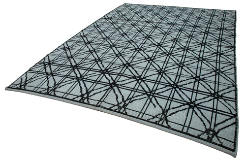 Morocco Mavi Geometrik Yün Pamuk El Dokuma Halısı 260x376 Agacan