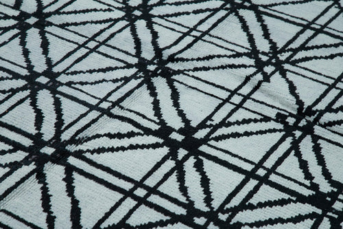 Morocco Mavi Geometrik Yün Pamuk El Dokuma Halısı 260x376 Agacan