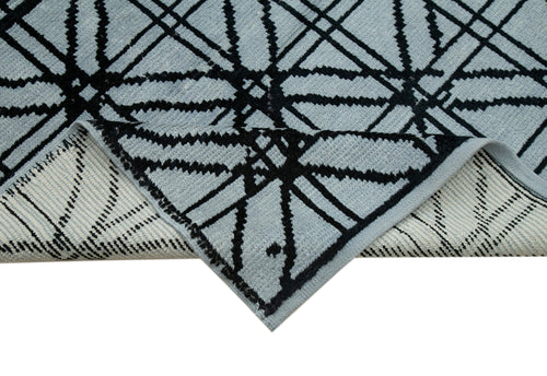 Morocco Mavi Geometrik Yün Pamuk El Dokuma Halısı 260x376 Agacan