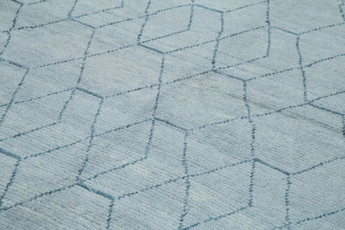 Morocco Mavi Geometrik Yün Pamuk El Dokuma Halısı 278x397 Agacan