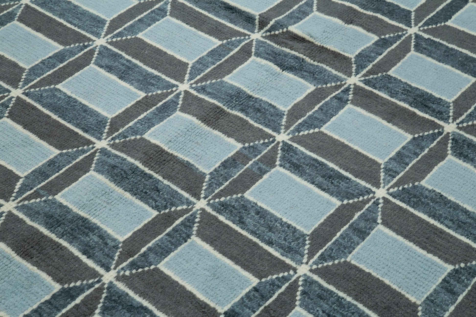 Morocco Beyaz Geometrik Yün Pamuk El Dokuma Halısı 234x305 Agacan