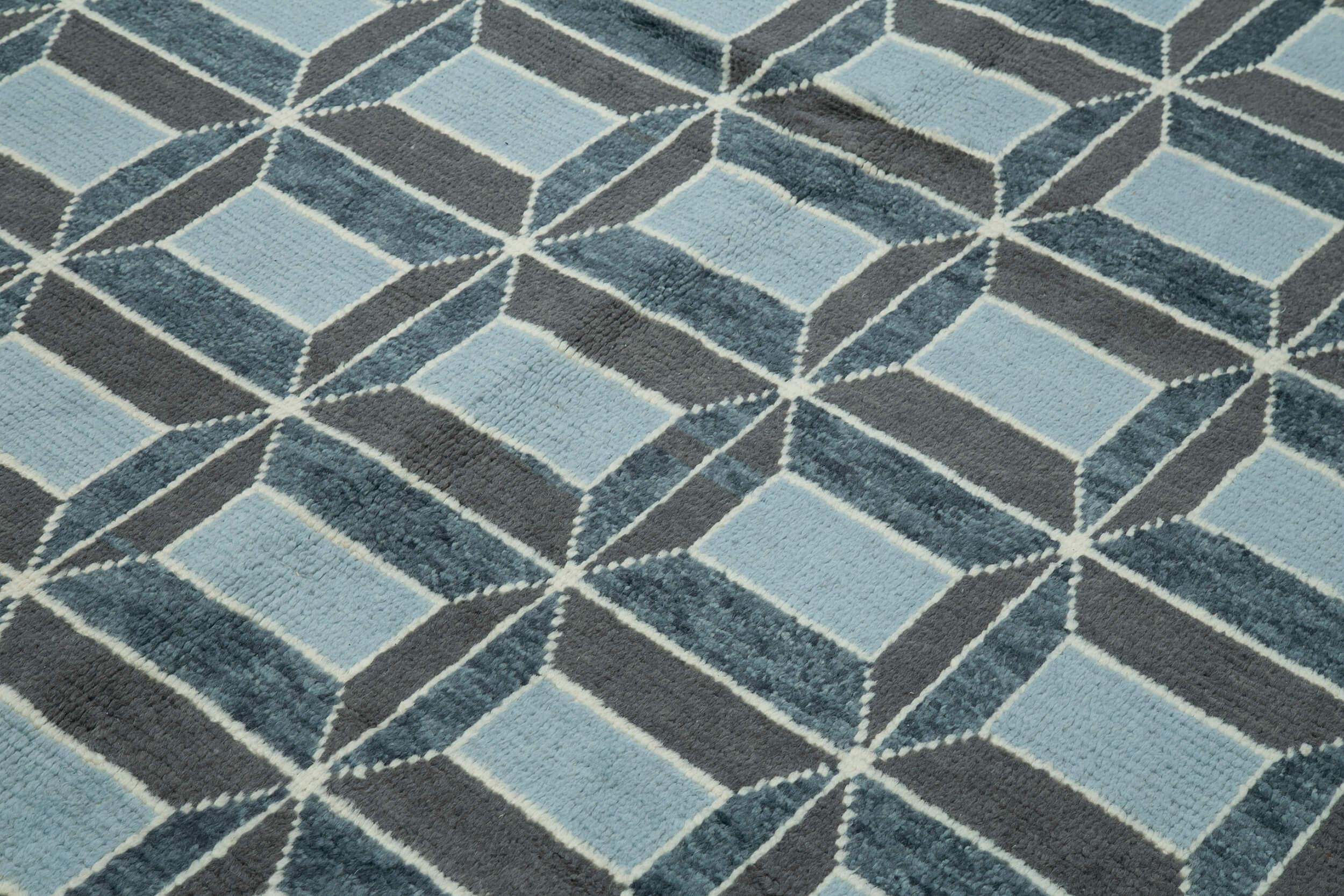 Morocco Beyaz Geometrik Yün Pamuk El Dokuma Halısı 234x305 Agacan