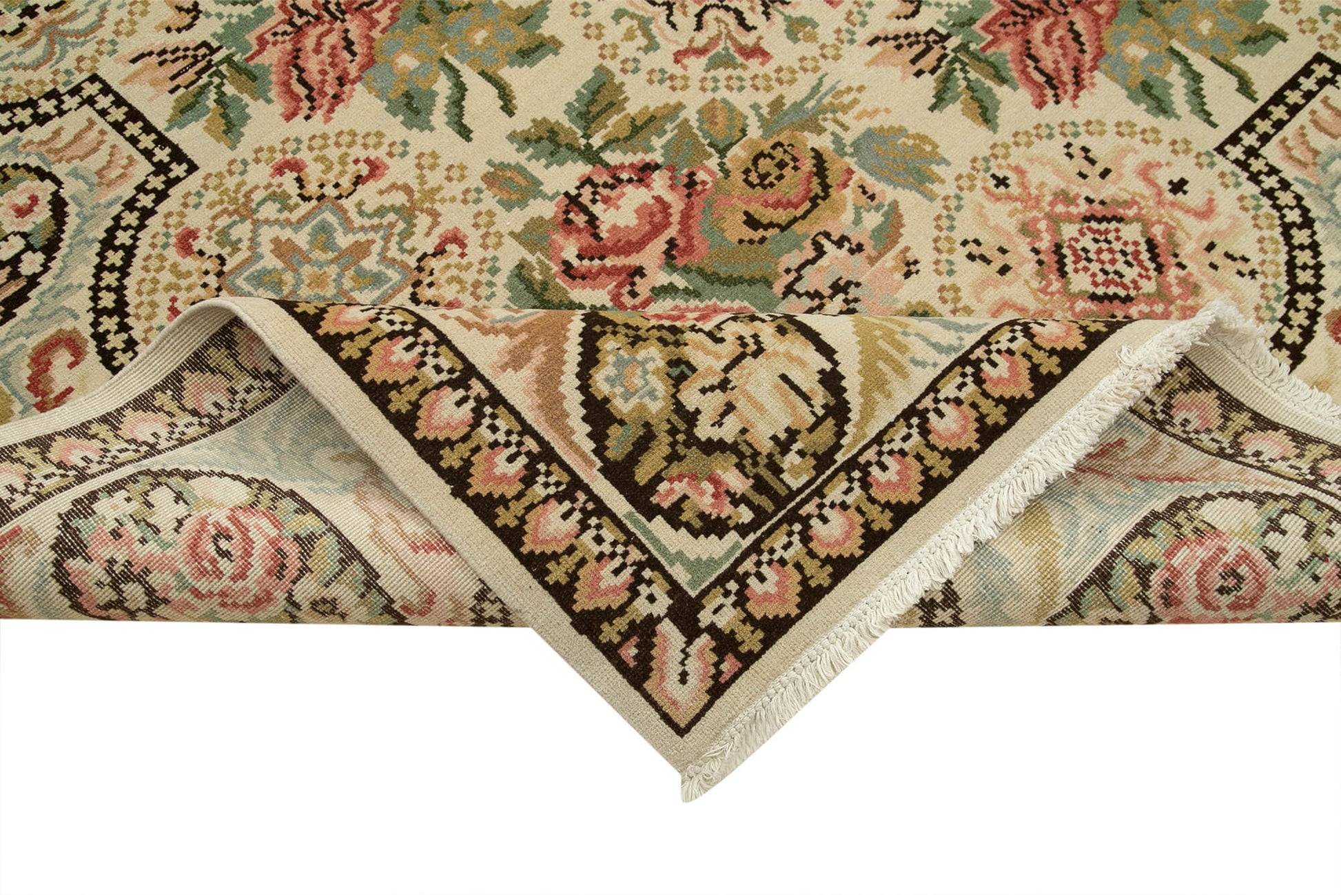 Tebriz Bej Klasik Pamuk Yün El Dokuma Halısı 302x396 Agacan