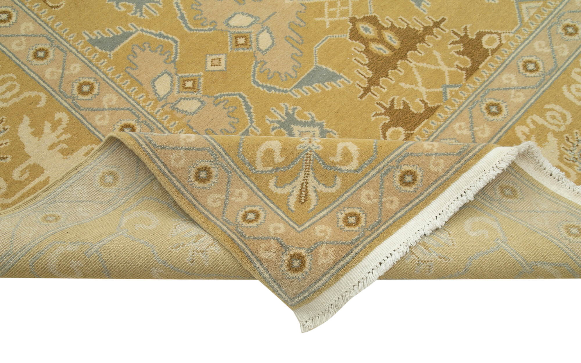 Tebriz Sarı Klasik Pamuk Yün El Dokuma Halısı 302x351 Agacan