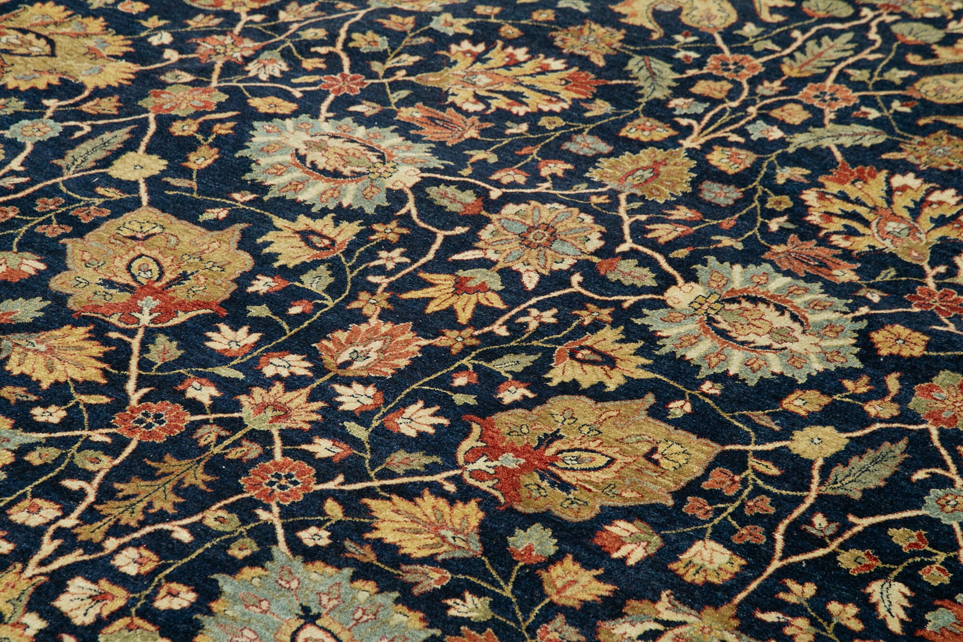 Tebriz Mavi Klasik Pamuk Yün El Dokuma Halısı 310x425 Agacan