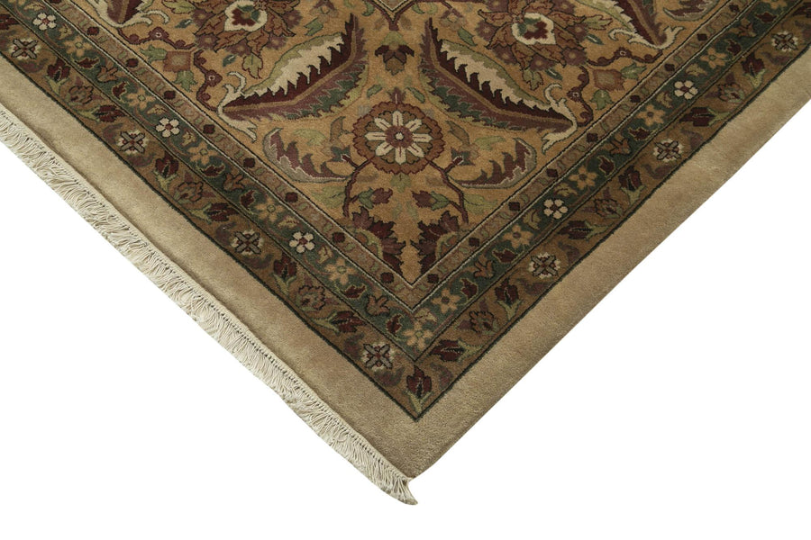 Beige Floral Hand-Knotted Turkish Area Rug 370x527 cm (12'2" x 17'3") – in the living room
