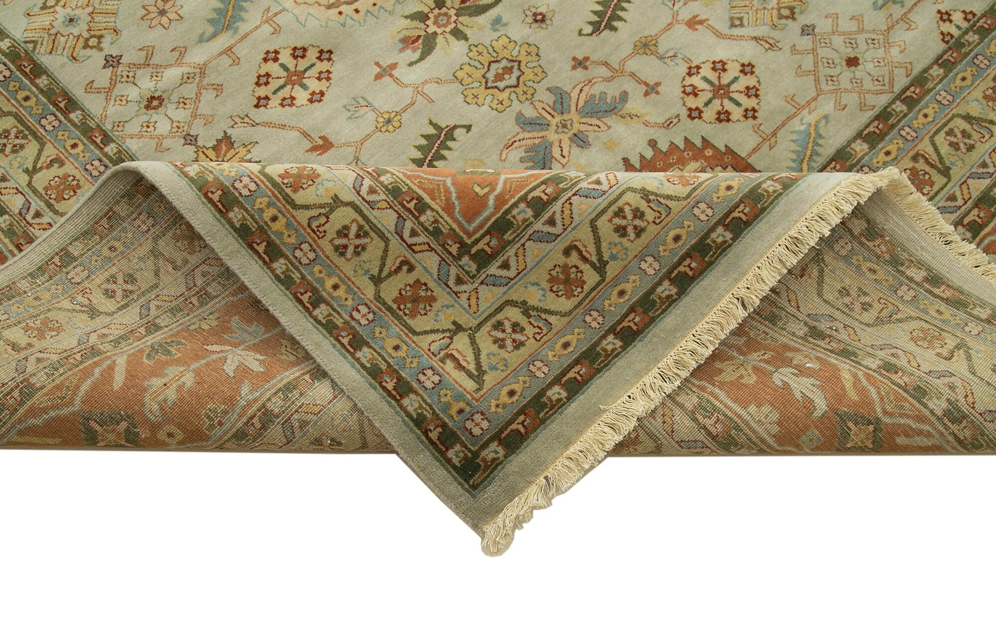 Tebriz Yeşil Klasik Pamuk Yün El Dokuma Halısı 362x549 Agacan