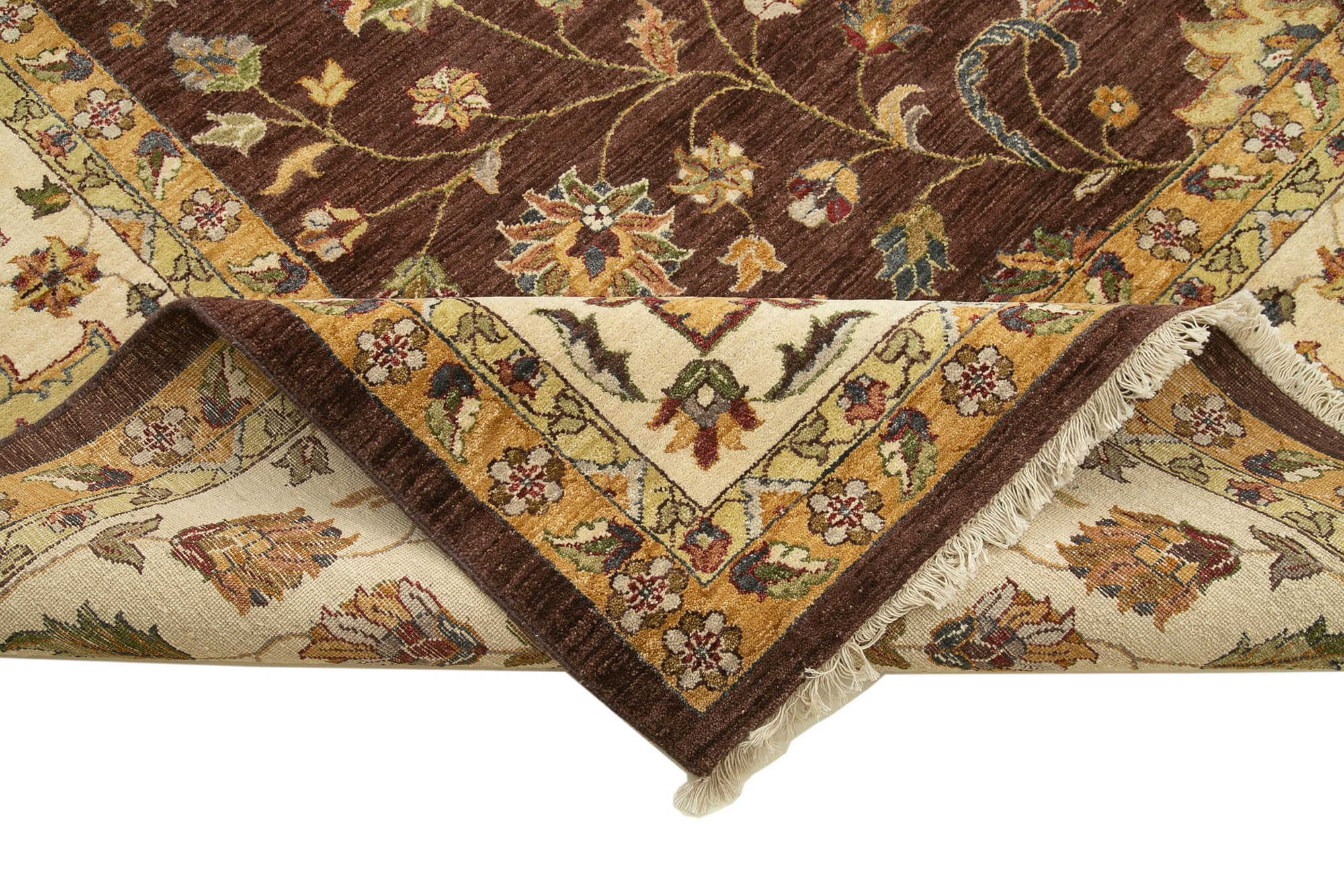 Tebriz Kahverengi Klasik Pamuk Yün El Dokuma Halısı 361x452 Agacan