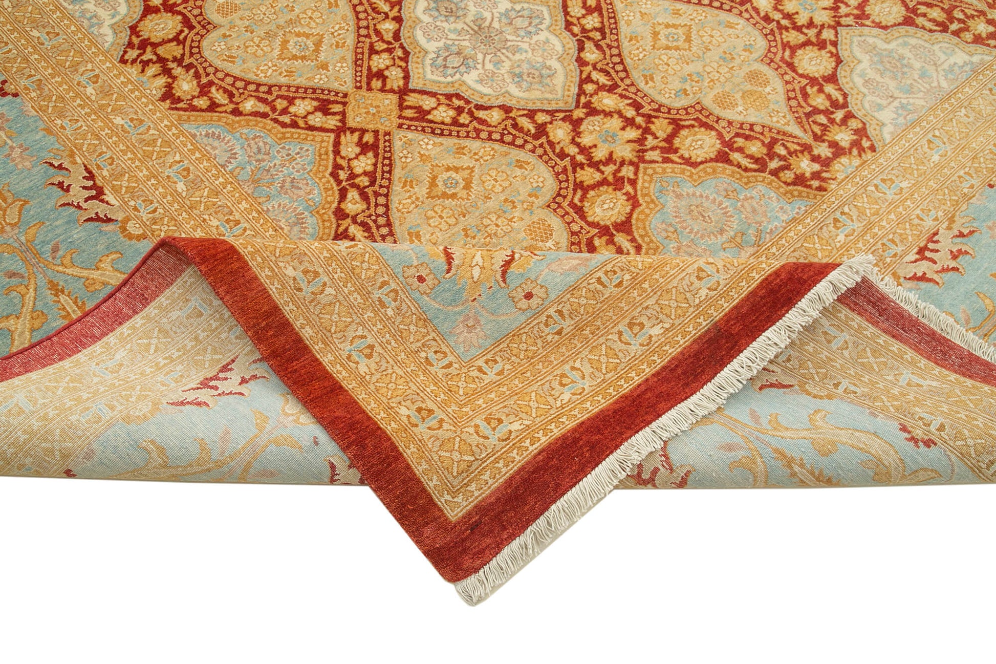 Tebriz Sarı Klasik Pamuk Yün El Dokuma Halısı 370x524 Agacan