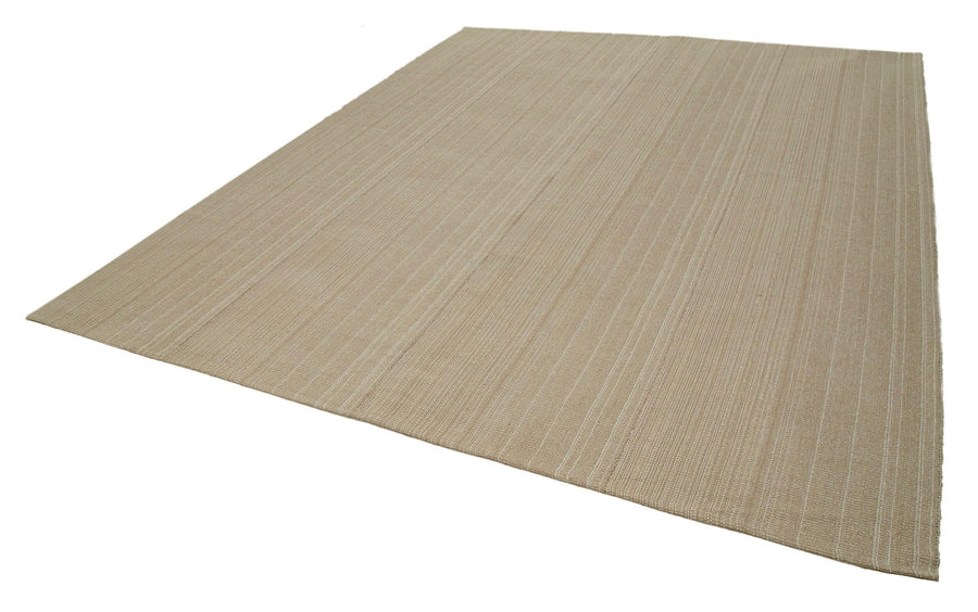 Vintage Flatweave Kahverengi Eskitme Pamuk Yün El Dokuma Halısı 284x350 Agacan
