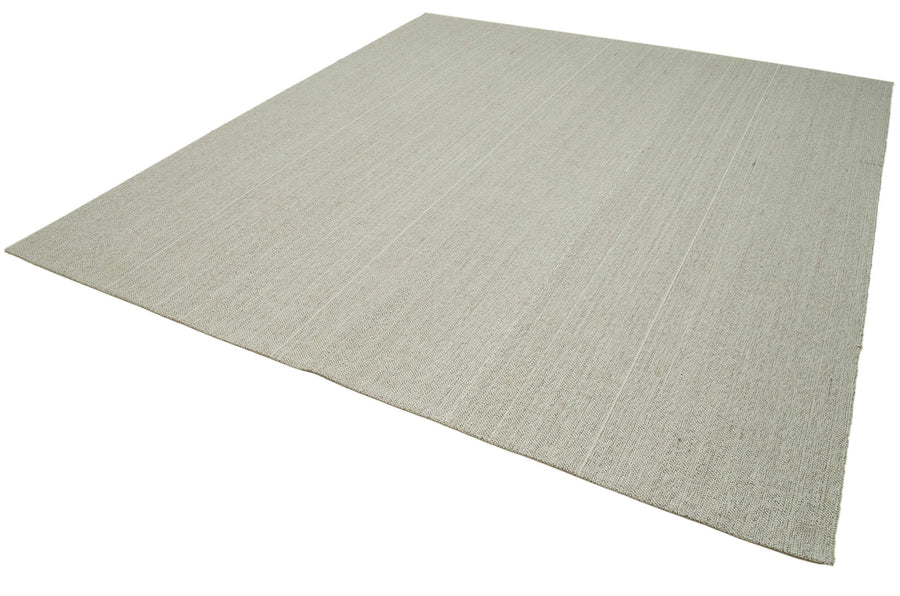 Vintage Flatweave Bej Eskitme Pamuk Yün El Dokuma Halısı 278x304 Agacan