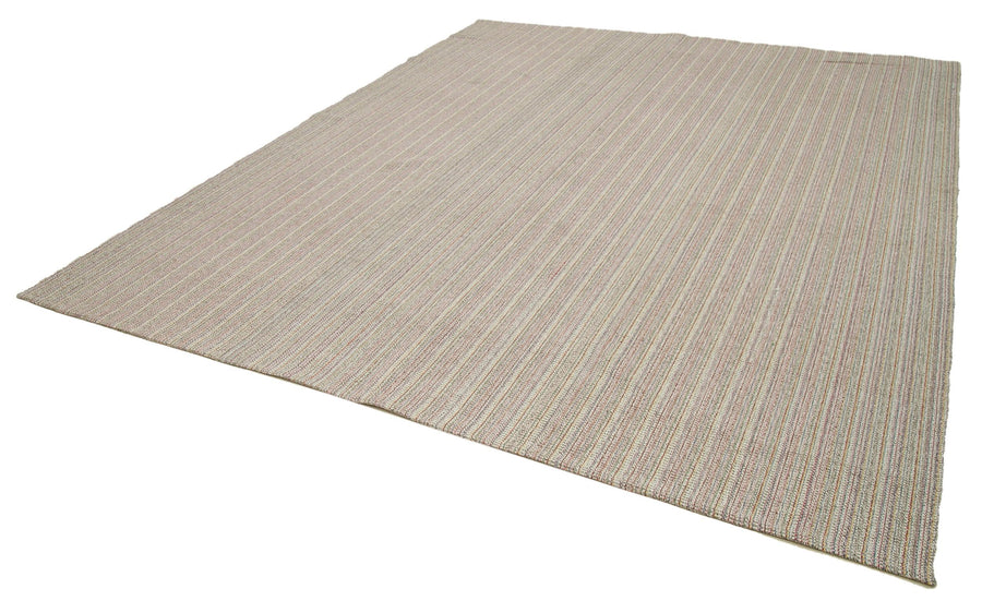 Vintage Flatweave Beyaz Eskitme Pamuk Yün El Dokuma Halısı 285x347 Agacan