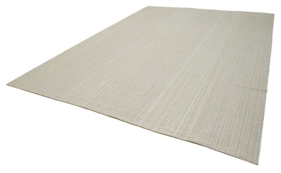 Vintage Flatweave Bej Eskitme Pamuk Yün El Dokuma Halısı 307x415 Agacan
