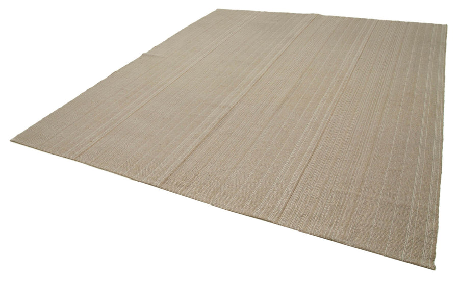 Vintage Flatweave Kahverengi Eskitme Pamuk Yün El Dokuma Halısı 283x323 Agacan