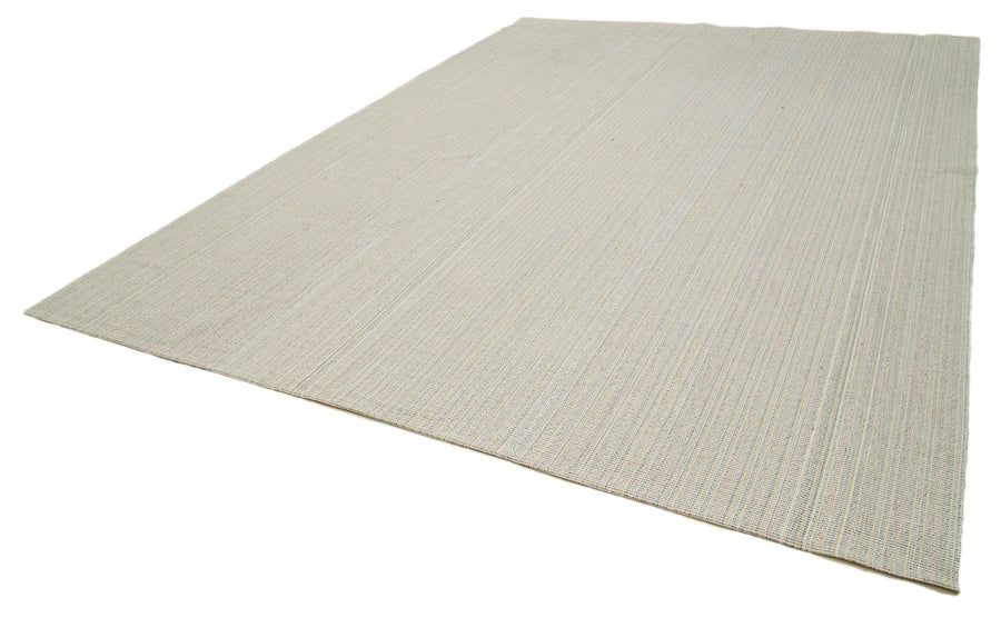 Vintage Flatweave Bej Eskitme Pamuk Yün El Dokuma Halısı 307x407 Agacan