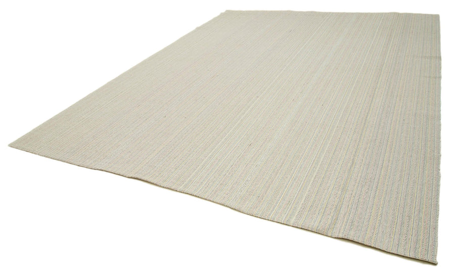 Vintage Flatweave Bej Eskitme Pamuk Yün El Dokuma Halısı 308x410 Agacan