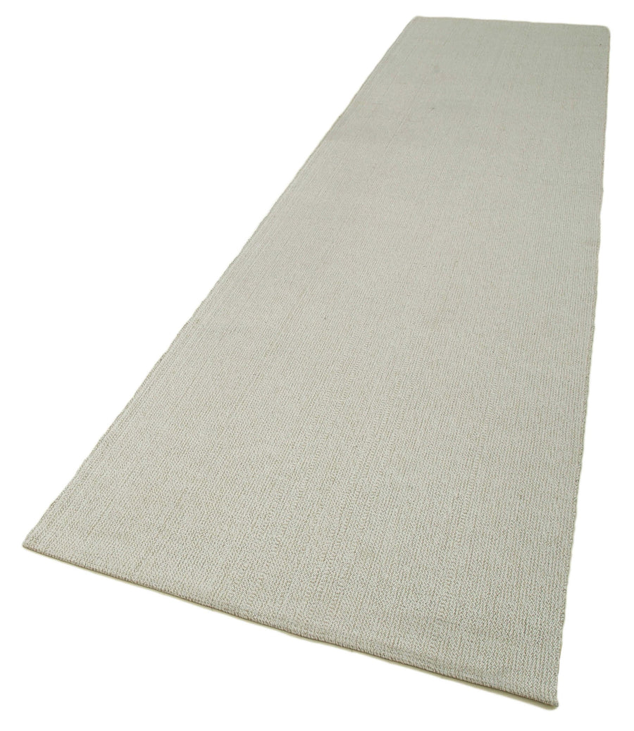 Vintage Flatweave Bej Eskitme Pamuk Yün El Dokuma Halısı 106x410 Agacan