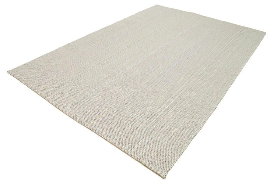 Vintage Flatweave Bej Eskitme Pamuk Yün El Dokuma Halısı 206x313 Agacan