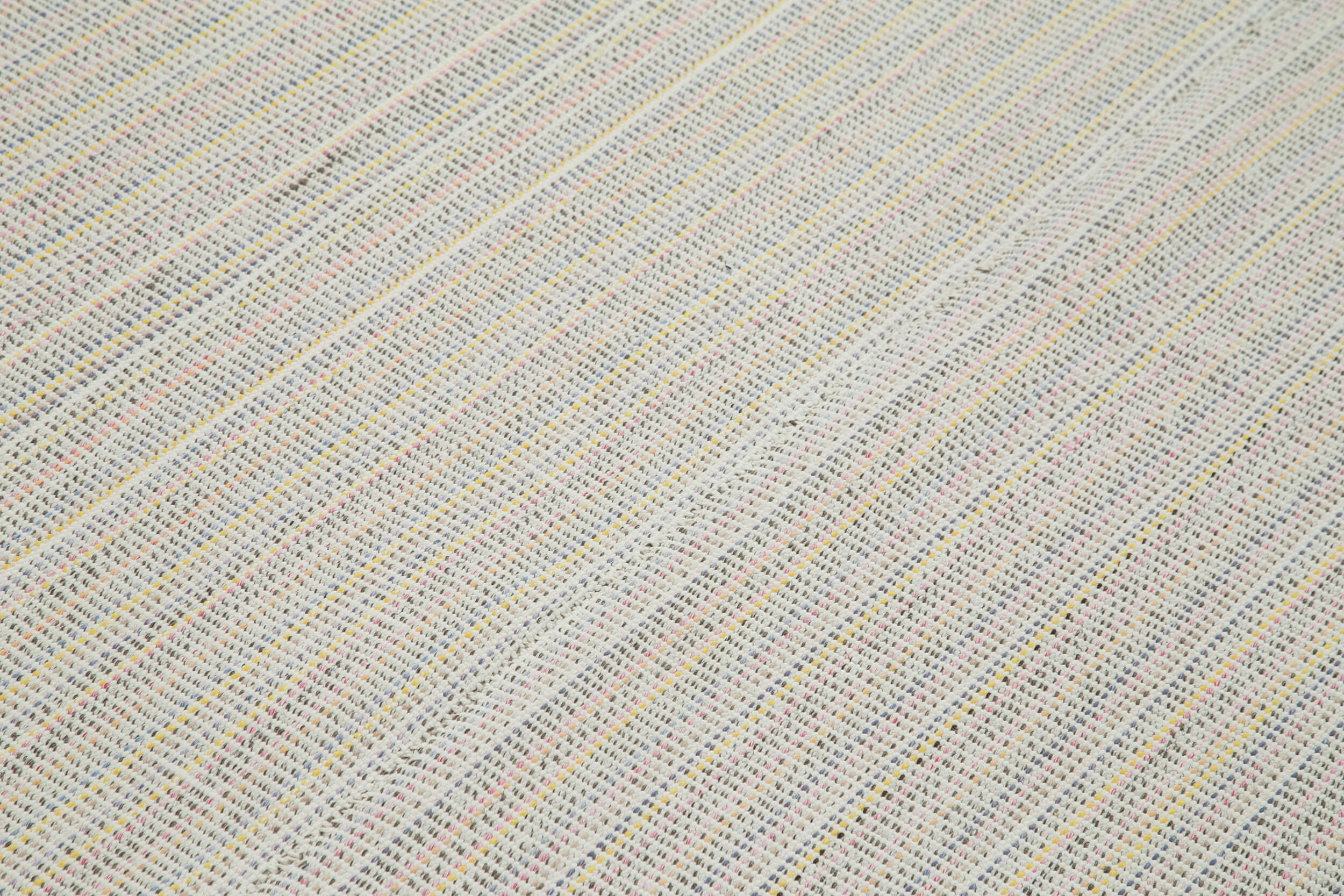 Vintage Flatweave Bej Eskitme Pamuk Yün El Dokuma Halısı 206x313 Agacan