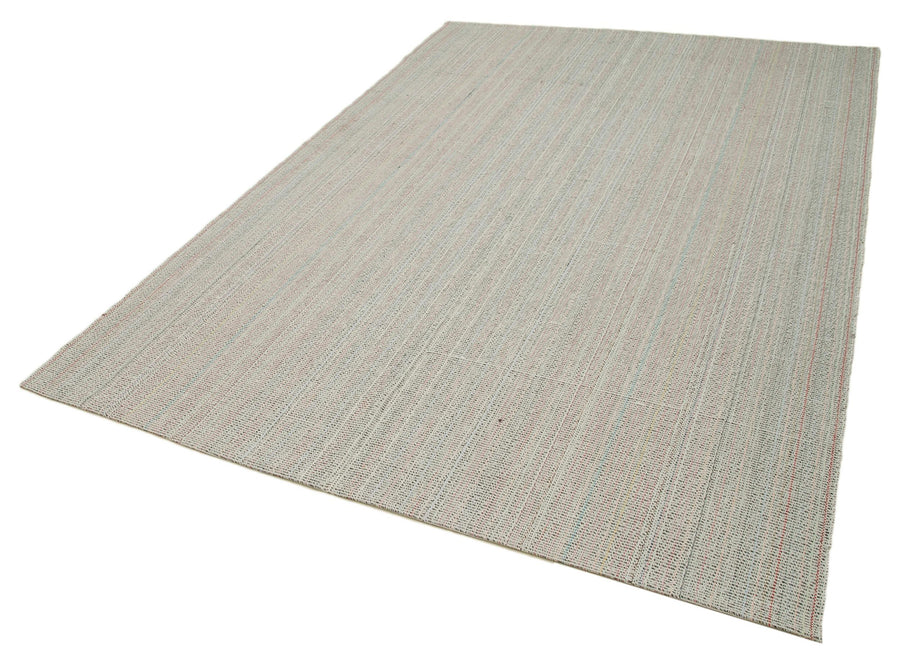 Vintage Flatweave Bej Eskitme Pamuk Yün El Dokuma Halısı 203x296 Agacan