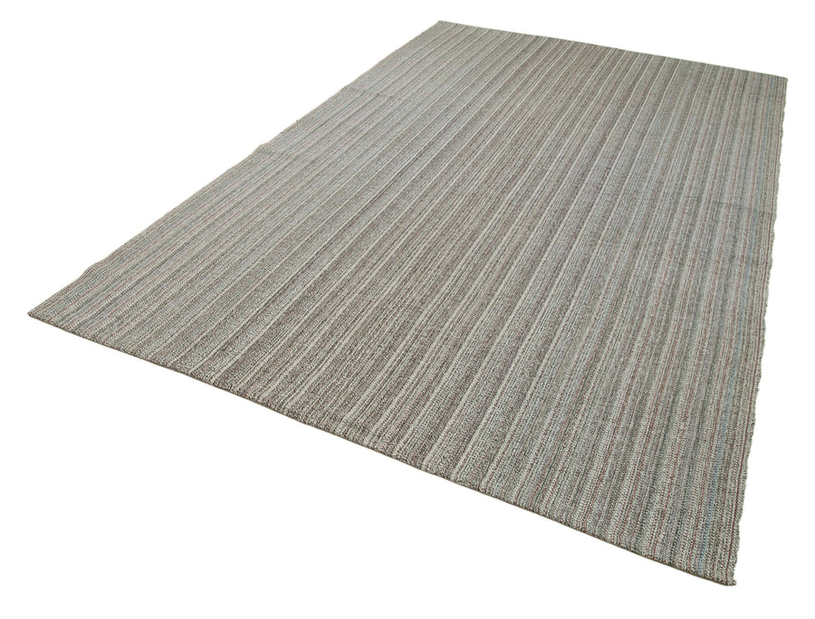 Vintage Flatweave Gri Eskitme Pamuk Yün El Dokuma Halısı 200x322 Agacan