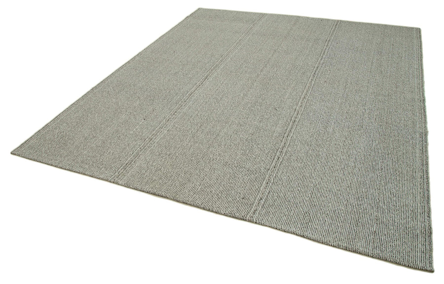 Vintage Flatweave Gri Eskitme Pamuk Yün El Dokuma Halısı 238x284 Agacan