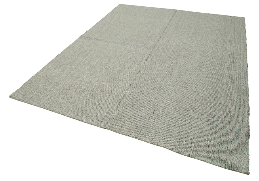 Vintage Flatweave Gri Eskitme Pamuk Yün El Dokuma Halısı 213x271 Agacan