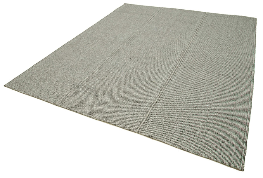Vintage Flatweave Gri Eskitme Pamuk Yün El Dokuma Halısı 236x286 Agacan