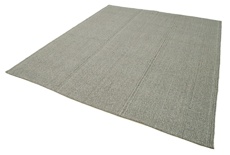 Vintage Flatweave Gri Eskitme Pamuk Yün El Dokuma Halısı 236x282 Agacan