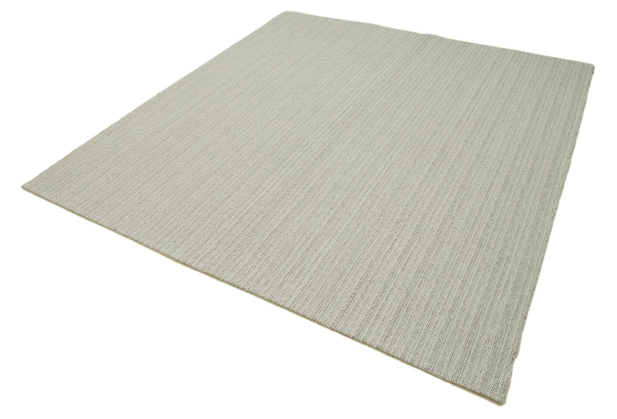 Vintage Flatweave Bej Eskitme Pamuk Yün El Dokuma Halısı 212x231 Agacan