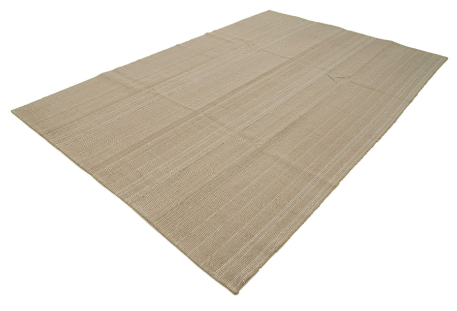 Vintage Flatweave Kahverengi Eskitme Pamuk Yün El Dokuma Halısı 212x326 Agacan