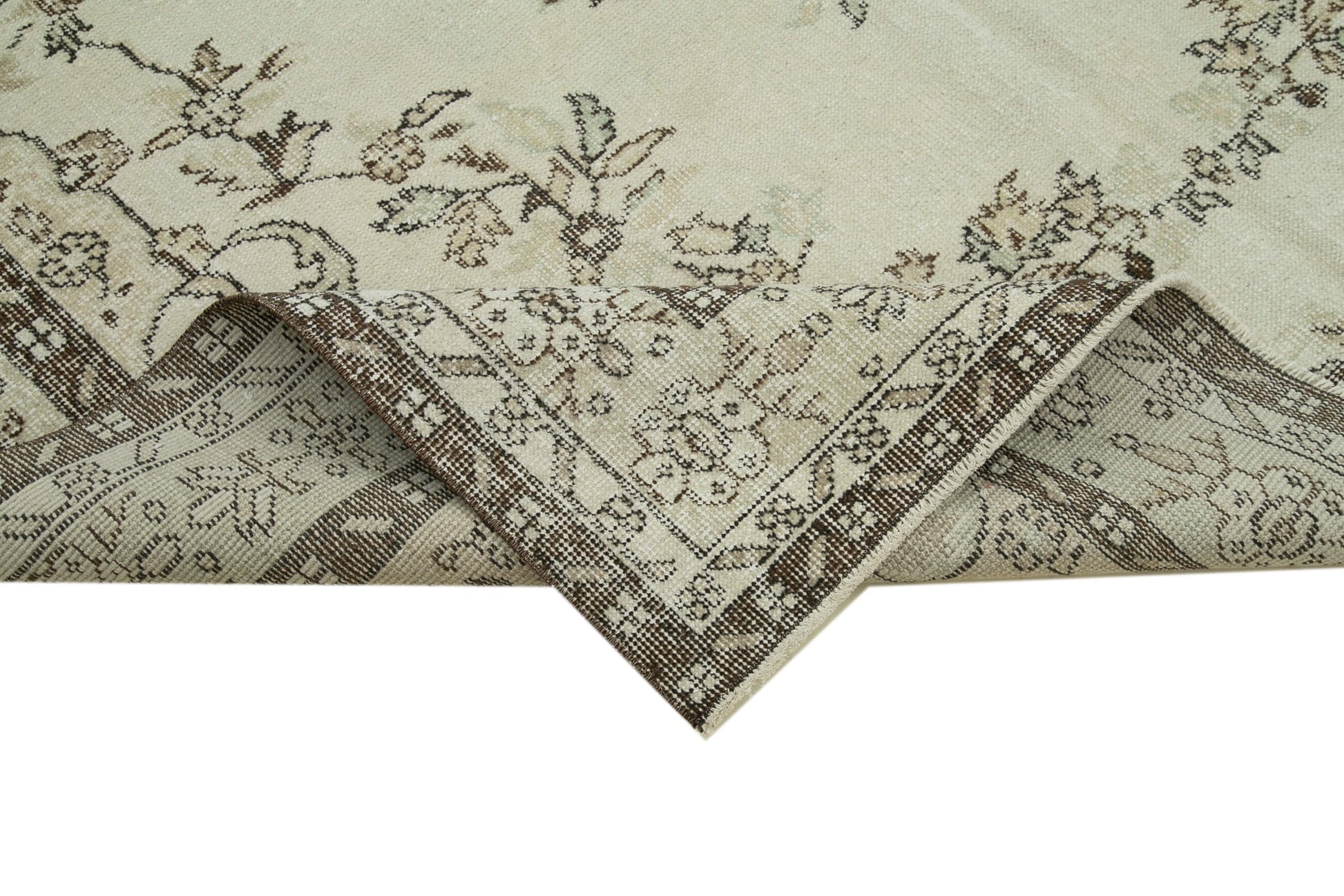 Vintage Bej Eskitme Pamuk Yün El Dokuma Halısı 191x309 Agacan