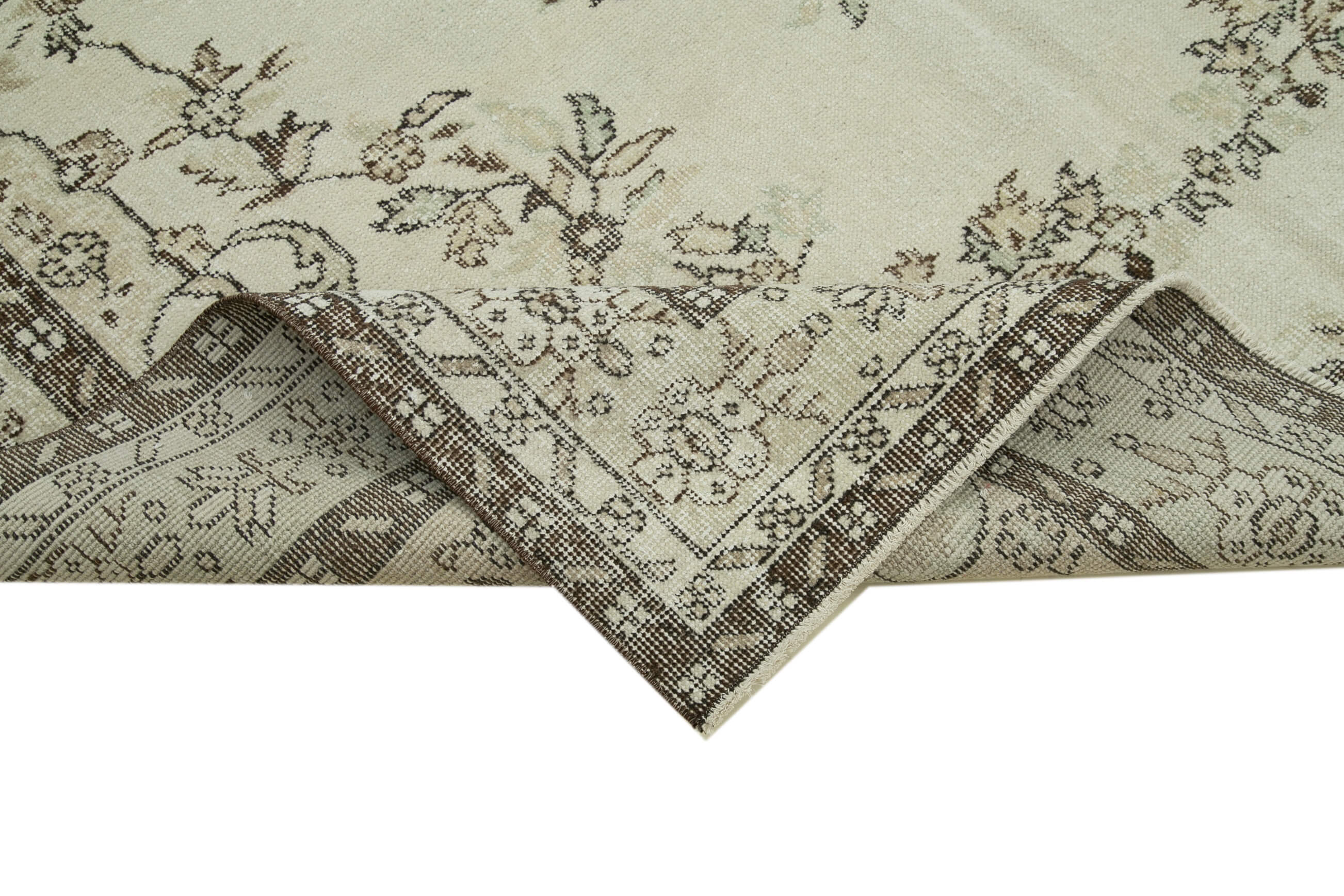 Vintage Bej Eskitme Pamuk Yün El Dokuma Halısı 191x309 Agacan