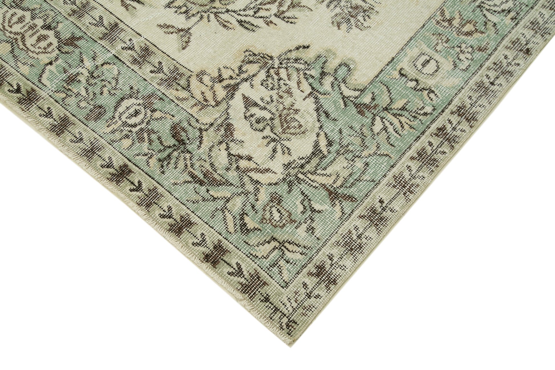 Vintage Bej Eskitme Pamuk Yün El Dokuma Halısı 177x280 Agacan