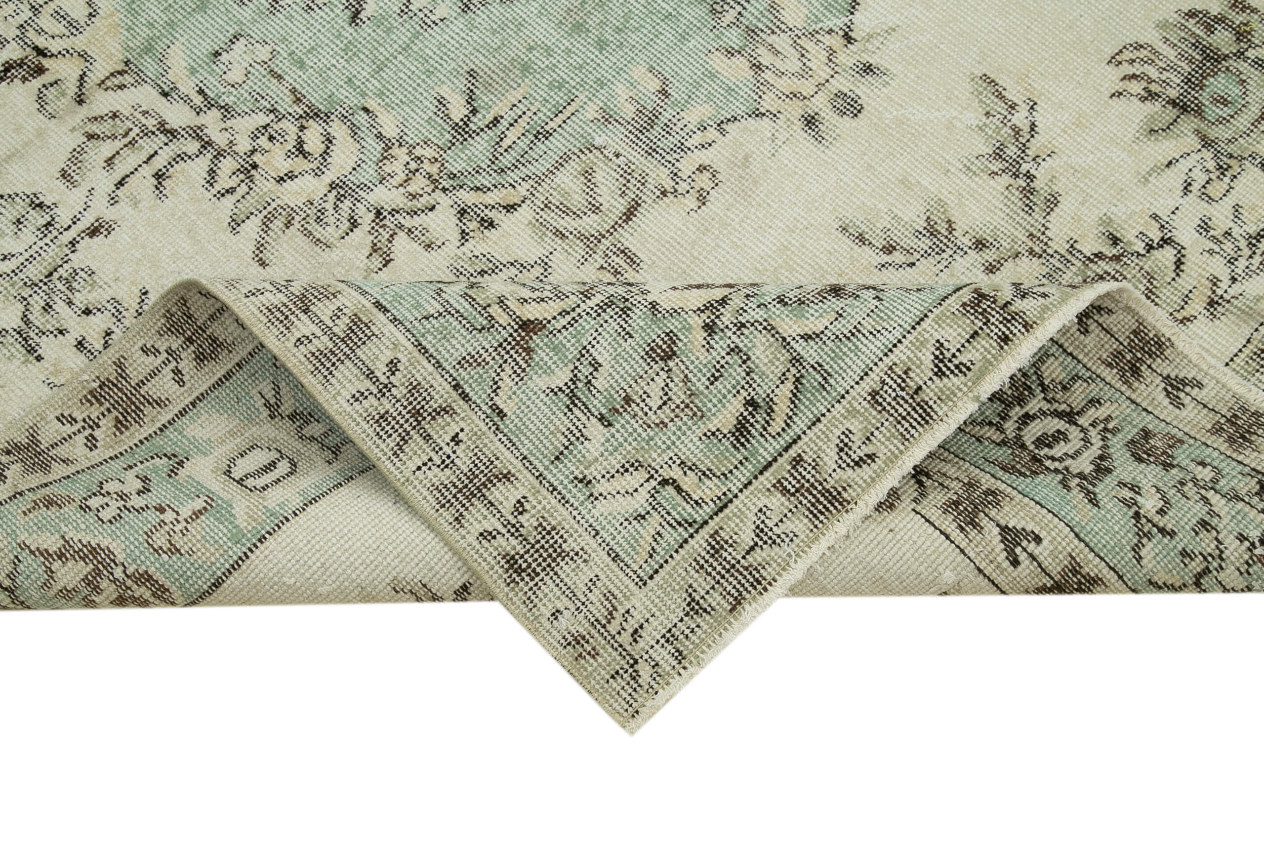 Vintage Bej Eskitme Pamuk Yün El Dokuma Halısı 177x280 Agacan