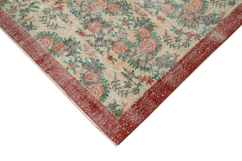 Vintage Bej Eskitme Pamuk Yün El Dokuma Halısı 208x301 Agacan