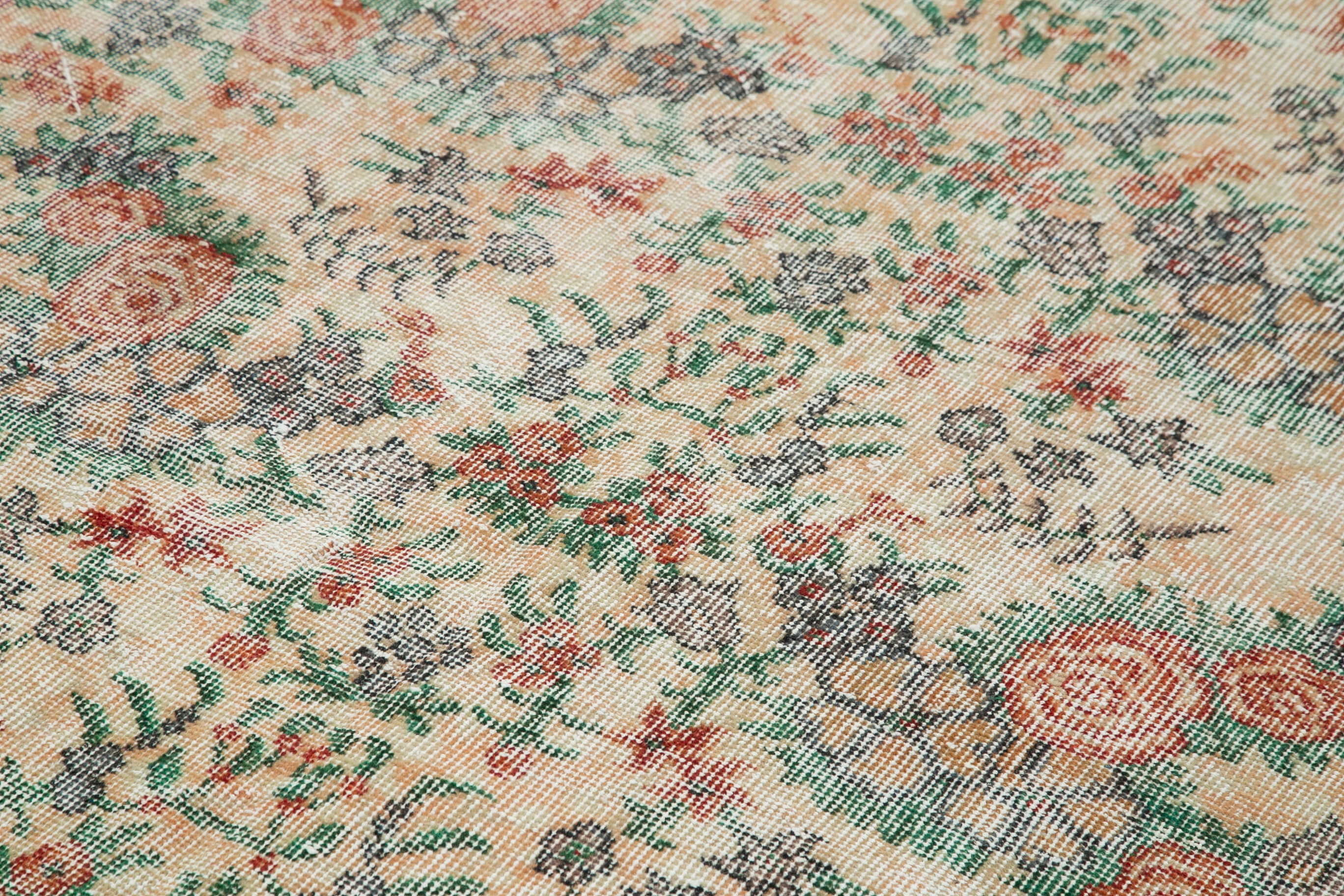 Vintage Bej Eskitme Pamuk Yün El Dokuma Halısı 208x301 Agacan