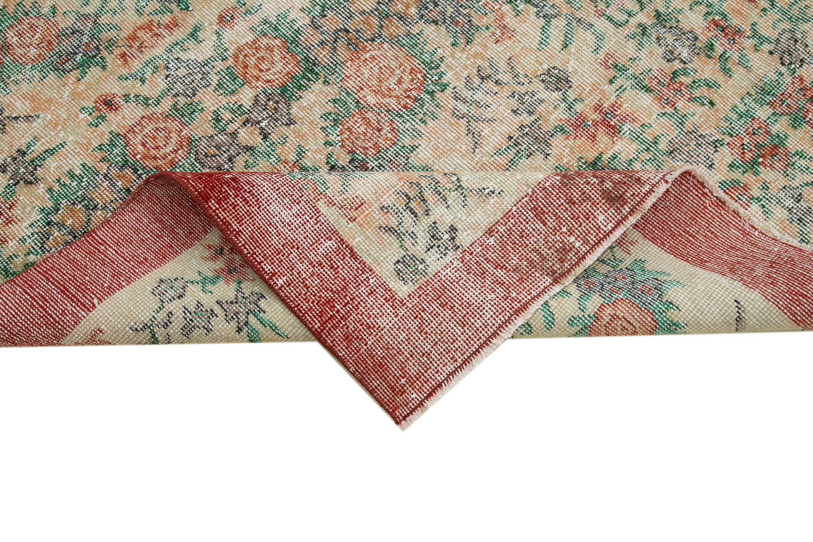 Vintage Bej Eskitme Pamuk Yün El Dokuma Halısı 208x301 Agacan