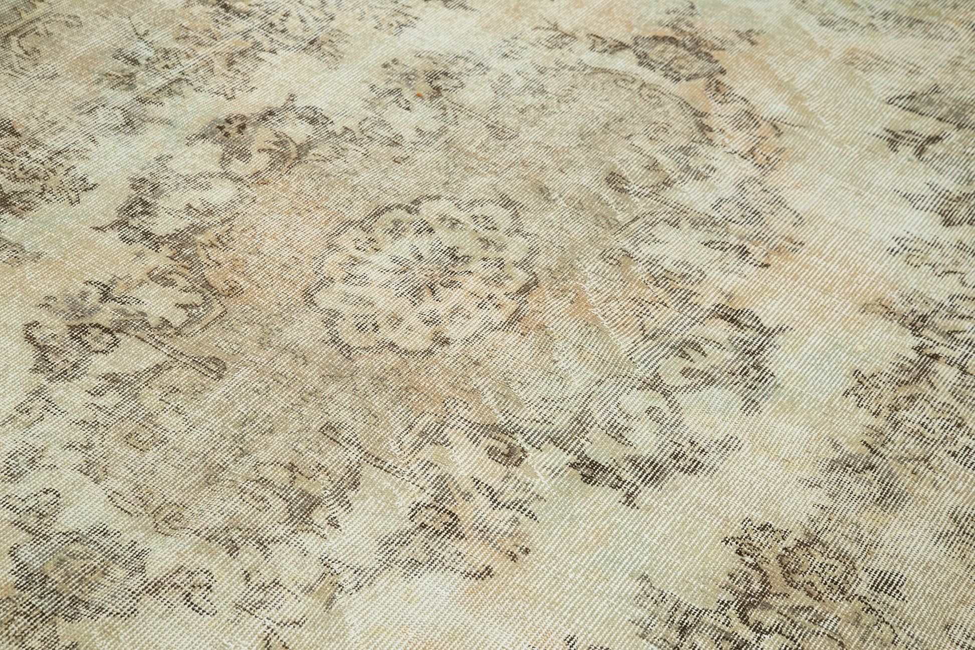 Vintage Bej Eskitme Pamuk Yün El Dokuma Halısı 160x264 Agacan