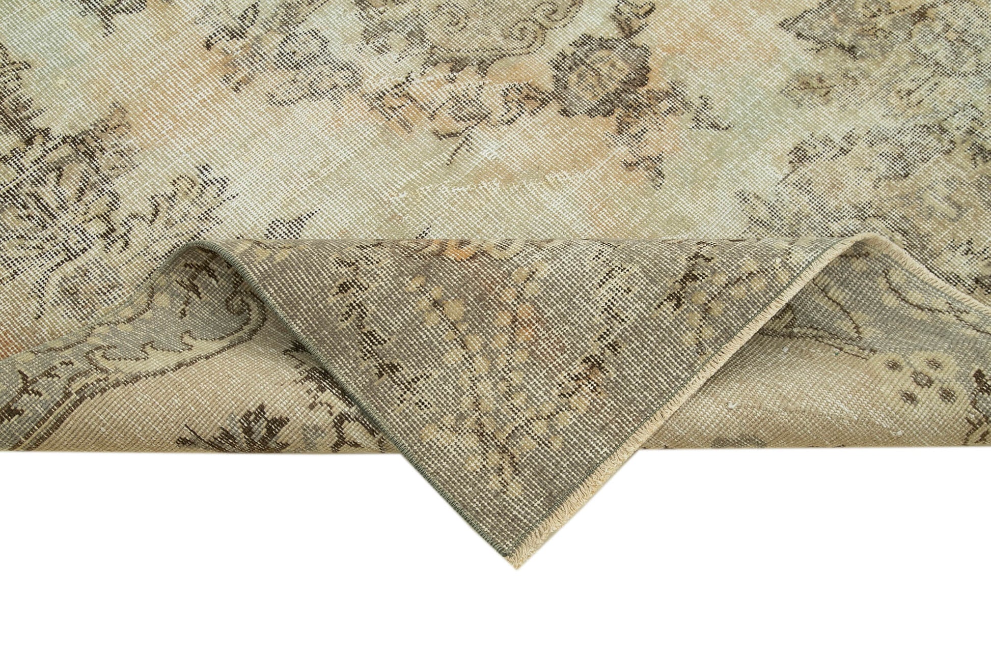 Vintage Bej Eskitme Pamuk Yün El Dokuma Halısı 160x264 Agacan